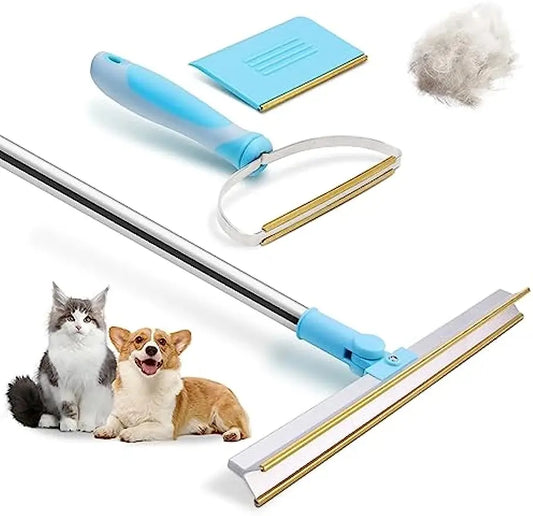 Carpet Rake Pet Hair Remover Set Pet Hair Removal Tool Telescopic Handle Rug Rake for Dog Cat Hair 180° Rotation Carpet Shave